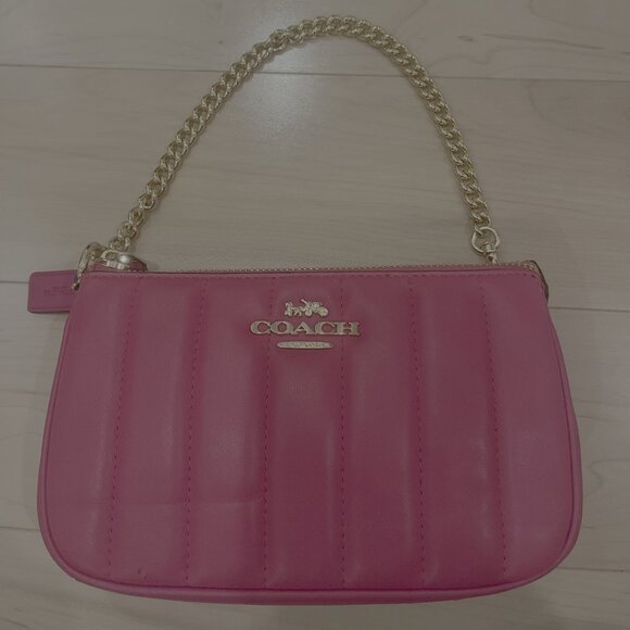 Coach Quilted Leather Wristlet / Shoulder Bag Hot Pink with Gold Chain - Picture 6 of 6